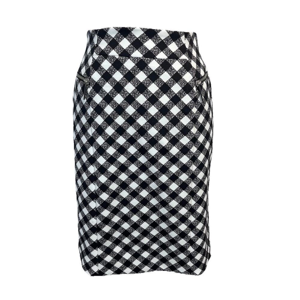 Michael Kors Skirt size 6 Black White Gingham Check Stretch Pencil Knee Career